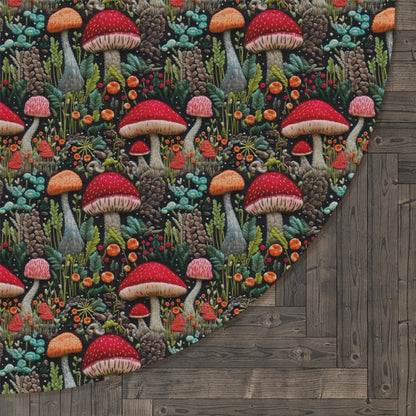 Wild Mushrooms Cottage Embroidery Pattern Round Area Rug, Housewarming Gift