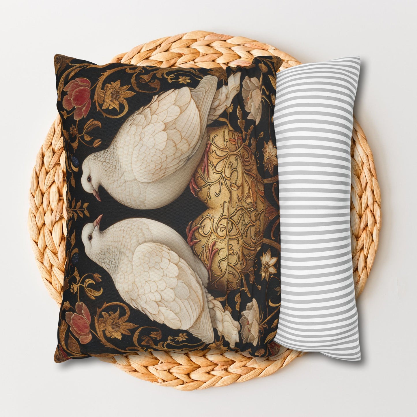 Victorian Lovebirds Pillowcase: Golden Heart, William Morris Inspired