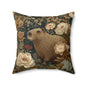Capybara Botanical Pillow, William Morris Style Vintage Floral Animal Cushion