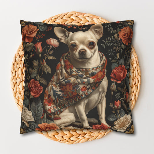 Chihuahua Roses Garden Decorative Pillowcase, William Morris Inspired | Cottage-core Pillow