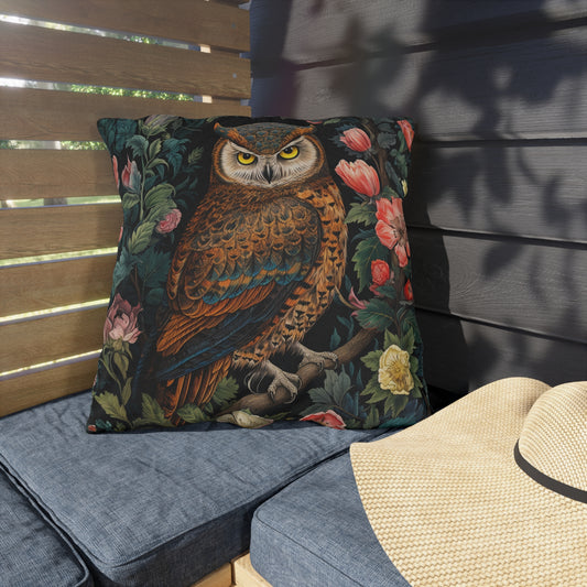 Owl Floral Outdoor Pillow, Woodland Owl Throw Pillow, Bird Accent Cushion, Botanical Nature Pillow, Cottagecore Decor Pillow, Owl Lover Gift