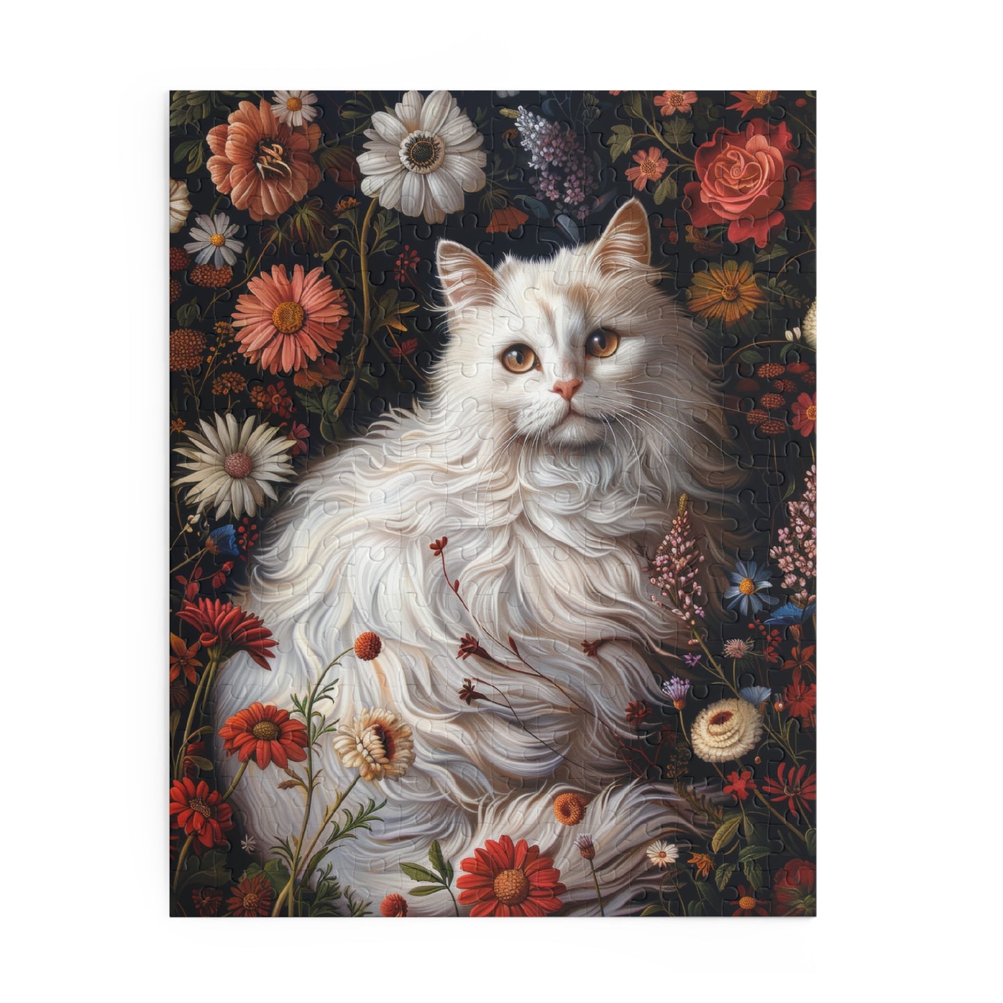 William Morris Inspired Botanical White Persian Cat Jigsaw Puzzle Box (120, 252, 500-Piece)