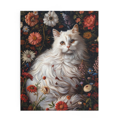 William Morris Inspired Botanical White Persian Cat Jigsaw Puzzle Box (120, 252, 500-Piece)