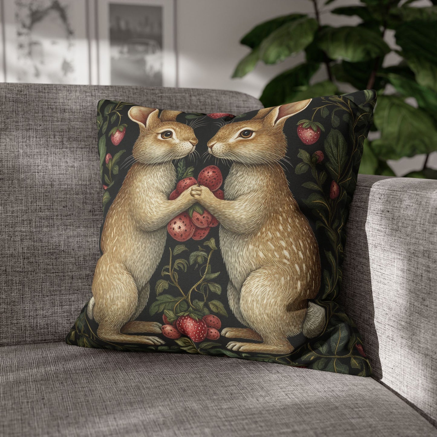 Rabbit & Strawberry Pillowcase: Whimsical Home Decor Cushion