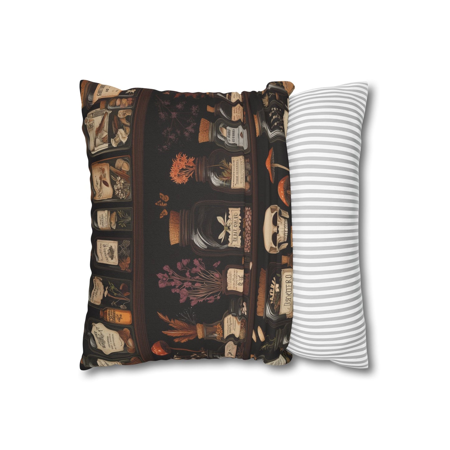 Gothic Apothecary Jars Pillowcase, Witchcraft Potion Shelf Dark Academia Throw Cushion, Spooky Halloween Decor