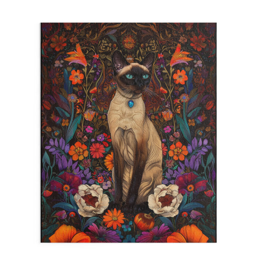 Botanical Siamese Cat William Morris Inspired | Cottage-core Puzzle Box (120, 252, 500-Piece) Puzzle Box Gift For Her
