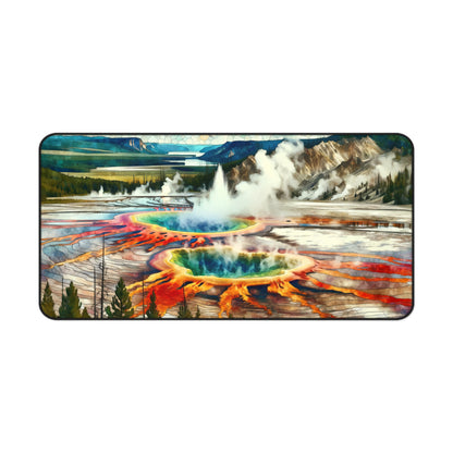 Yellowstone National Park Desk Mat 2 Sizes | Watercolor Faux Stained Glass | Gamer Keyboard Desk Mats