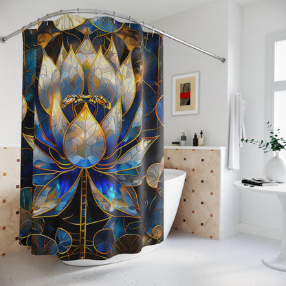 Stained Glass Lotus Flowers Shower Curtains, Art Deco Bathroom Decor, Unique Floral Shower Curtain, Colorful Bath Curtain, Home Spa
