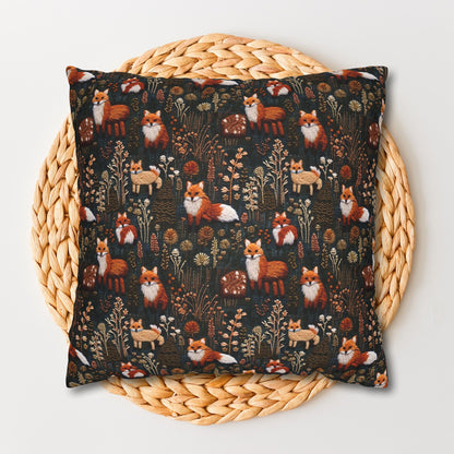 Woodland Foxes Embroidery-Style Pillowcase