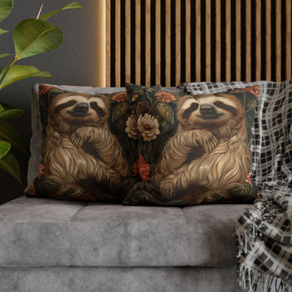 Botanical Sloth Pillowcase, Cozy Woodland Animal Cushion, William Morris Inspired Floral Throw Pillowcase