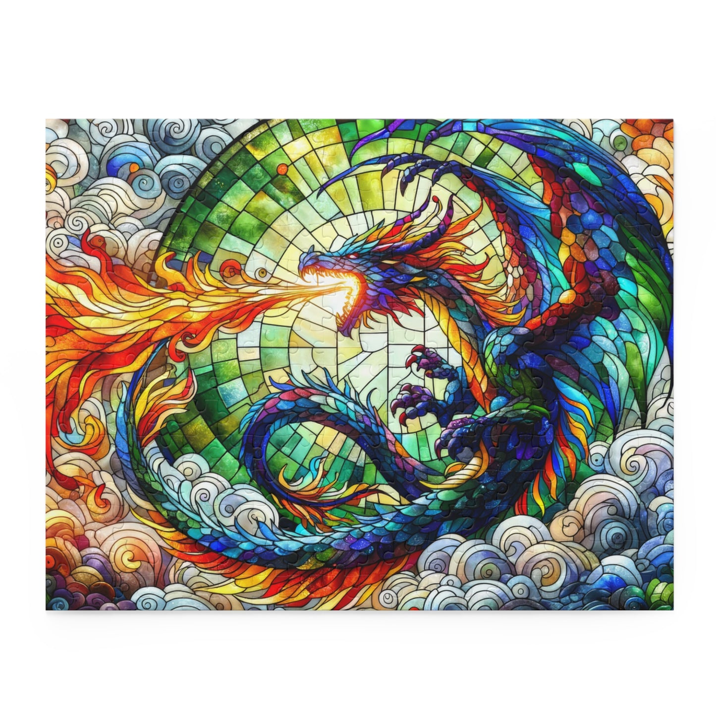 Colorful Dragon Stained Glass Jigsaw Puzzle Box (120, 252, 500-Piece) Adult Jigsaw Puzzle, Gift Him Her