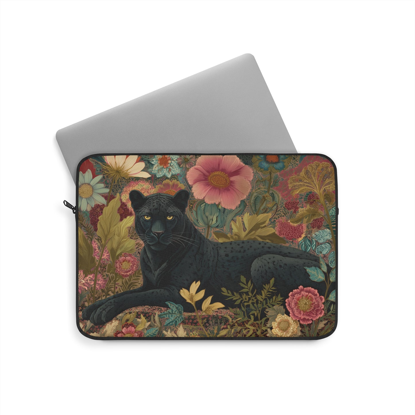 Black Panther Laptop Sleeve, William Morris Inspired Floral Jungle Art Case, Elegant Vintage Botanical Laptop Cover