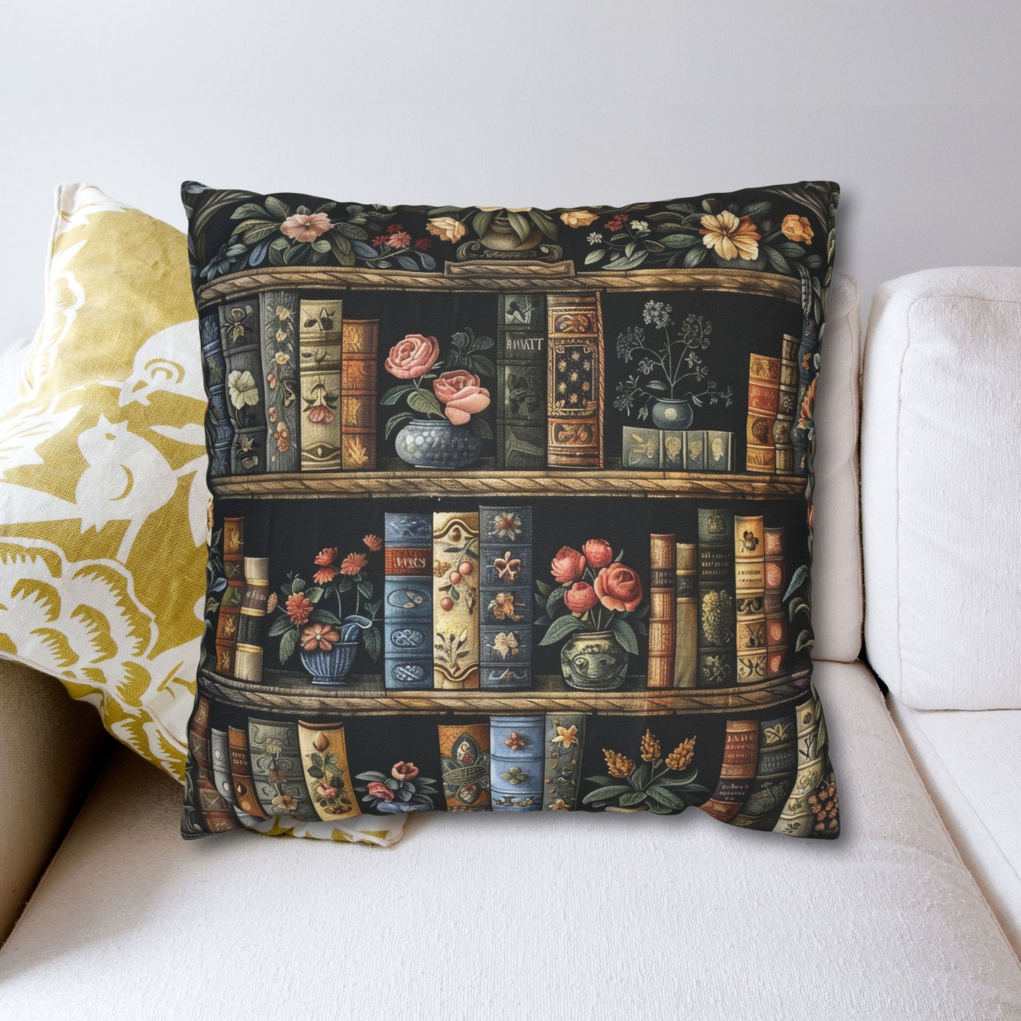 Whimsical Bookshelf Botanicals William Morris Style Pillowcase
