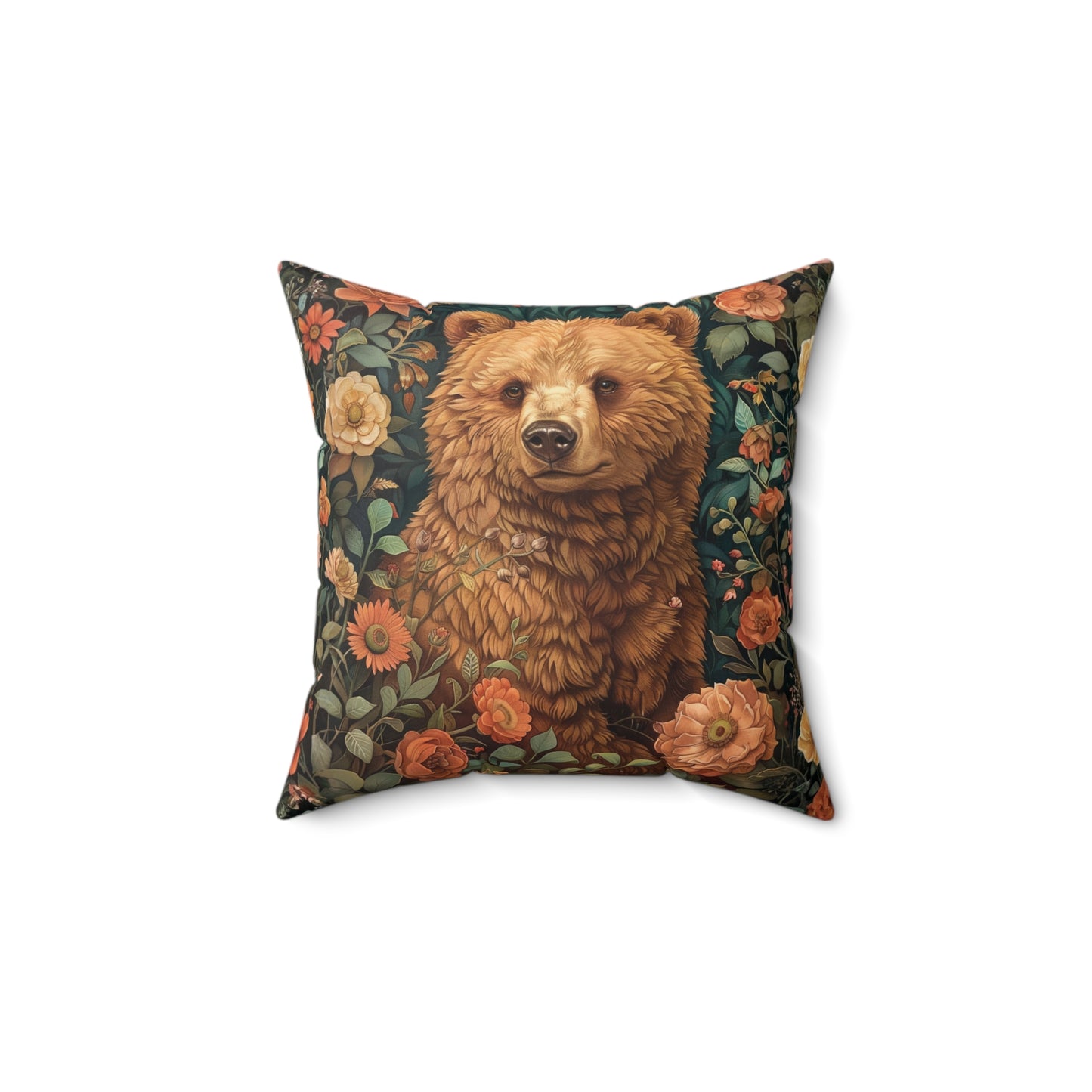 William Morris Floral Bear Pillow Spun Polyester Square Pillow | Decorative Home Accent