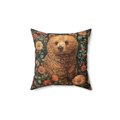 William Morris Floral Bear Pillow Spun Polyester Square Pillow | Decorative Home Accent