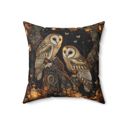 Enchanted Forest Owl Pillow, Decorative Fall Square Pillow, Home Accent, William Morris Inspired