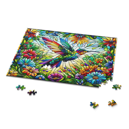 Stained Glass Spring Hummingbird Puzzle (120, 252, 500-Piece) Family Jigsaw Puzzle, Puzzle Box Gift