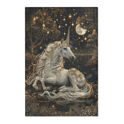 Victorian White Pearl Unicorn Whimsical Night William Morris Inspired Area Rug,Home Decor,Housewarming Gift,Unique Gift,Rug for