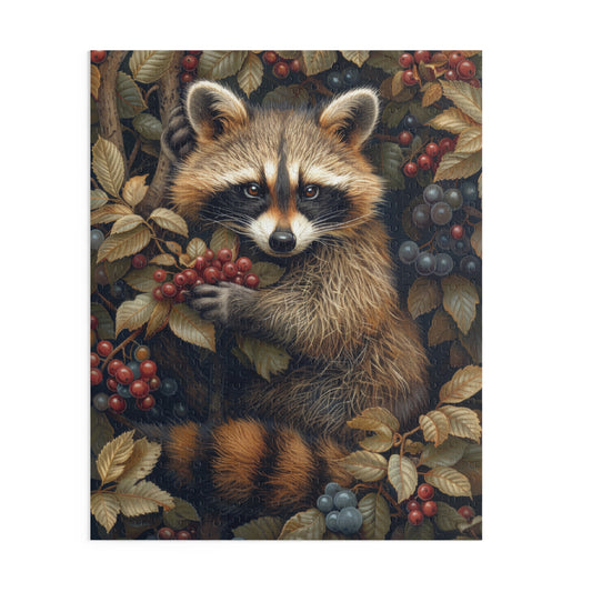 William Morris Inspired Raccoon Berry Jigsaw Puzzle Box | Cottage-core Art Nouveau Puzzle Box (120, 252, 500-Piece)