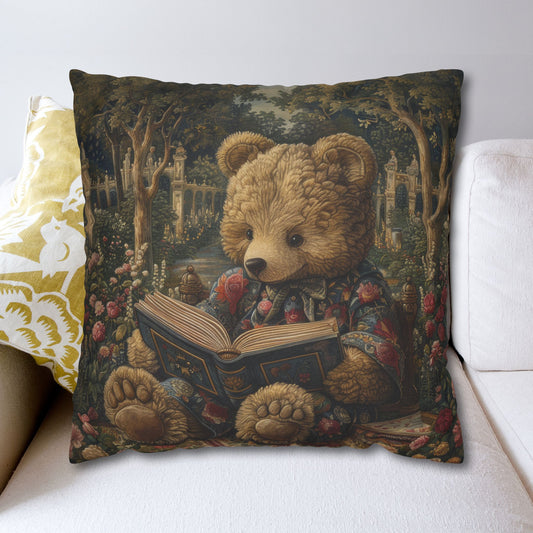 Rococo Teddy Bear Vintage Book Square Pillowcase