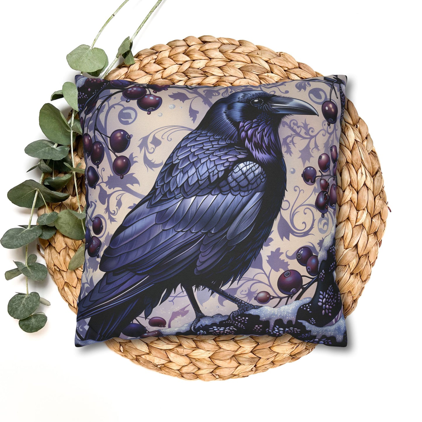Gothic Raven Pillow Cover, Dark Forest Bird Decor,  pillowcase