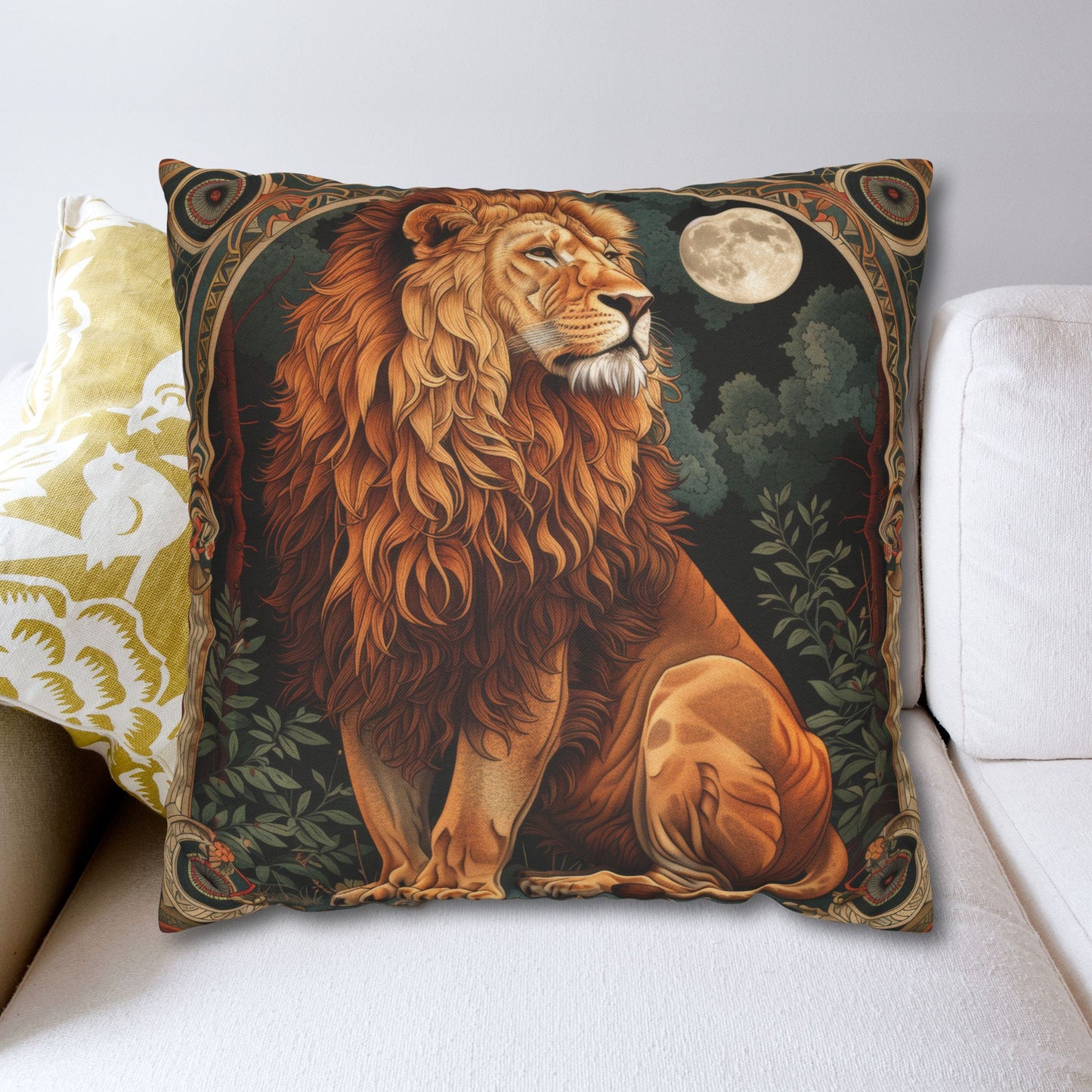 Art Deco Lion Throw Pillowcase William Morris Botanical Design