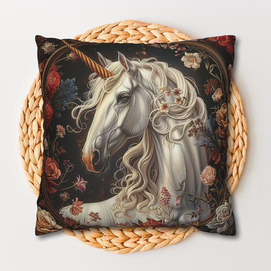White Unicorn Botanical William Morris Inspired Victorian Pillowcase, Home Decor, Spun Polyester Square Pillowcase