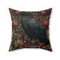 Gothic Raven & Peony Candle Pillow, Dark Academia Bird Cushion with Fruit and Floral Design, Halloween Home Decor