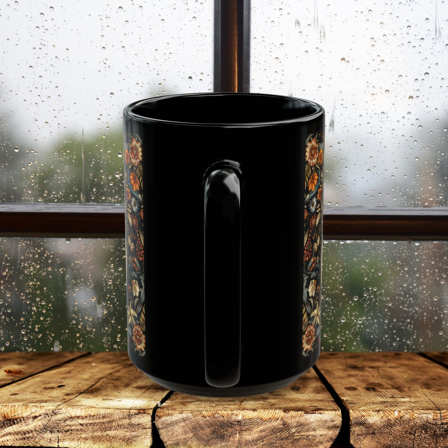 William Morris Inspired Botanical Skunk Black Coffee Mug Gift 11 oz, 15 oz