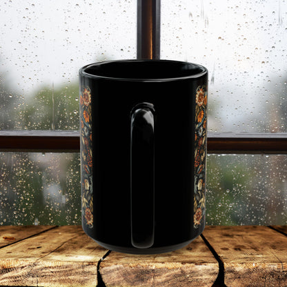 William Morris Inspired Botanical Skunk Black Coffee Mug Gift 11 oz, 15 oz