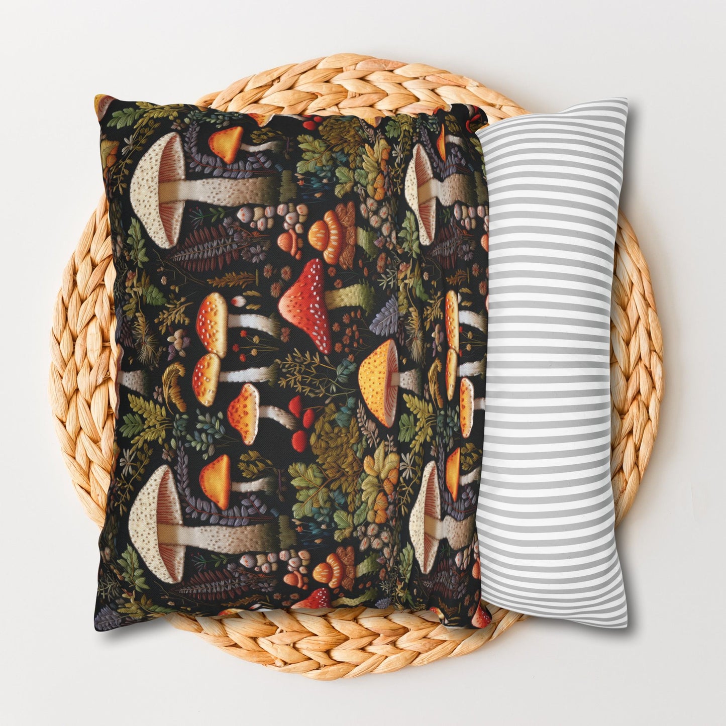 Forest Mushrooms Embroidery Pattern Pillowcase