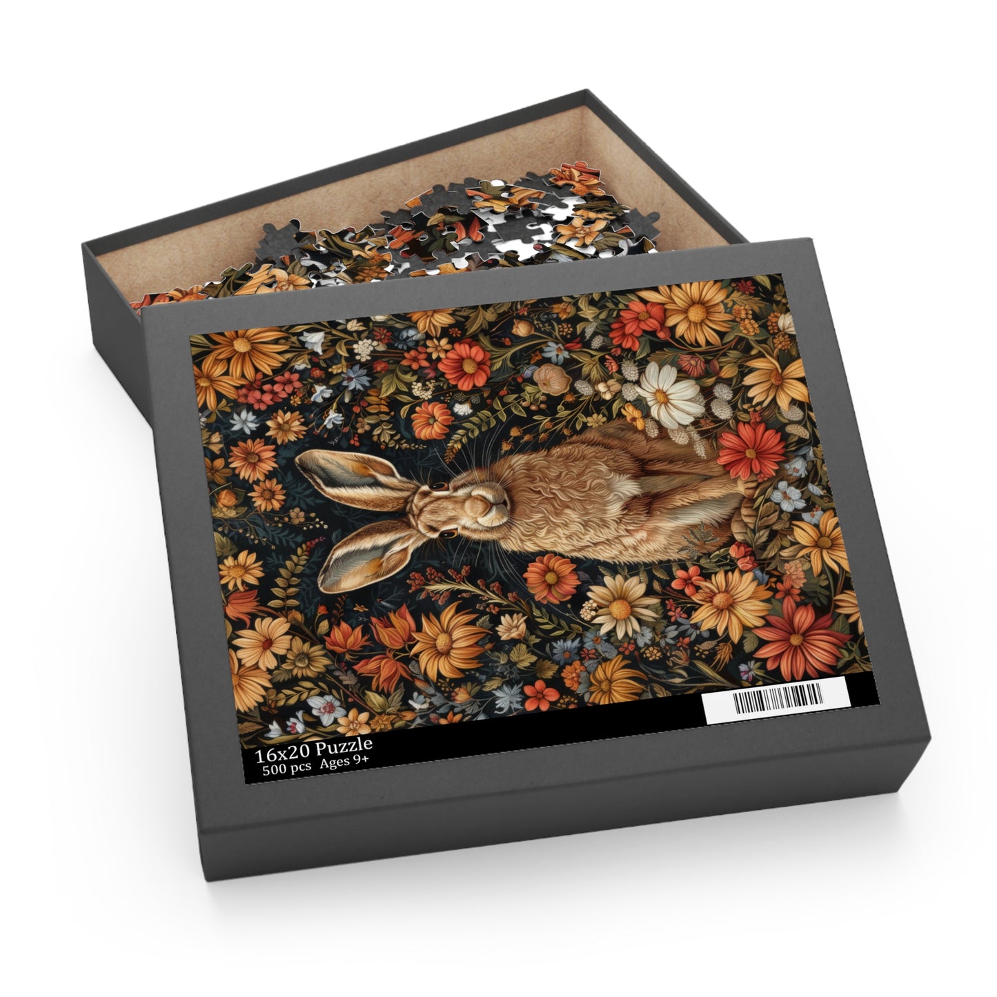 Hare With Winter Floral Botanicals Jigsaw Puzzle Box Gift (120 252 500-Piece) Family Gift Box Puzzle, Holiday Puzzle Game