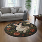 William Morris Inspired Botanical White Rabbit Home Decor, Rabbit Round Area Rug