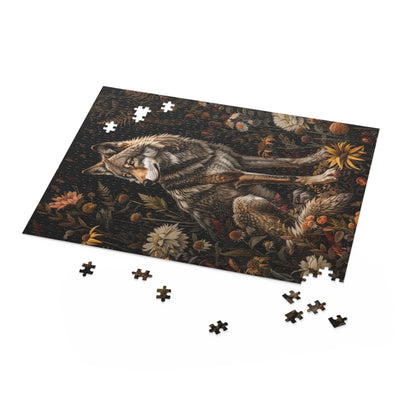 William Morris Inspired Forest Wolf Puzzle Box (120, 252, 500-Piece) Family Jigsaw Puzzle, Puzzle Box Gift