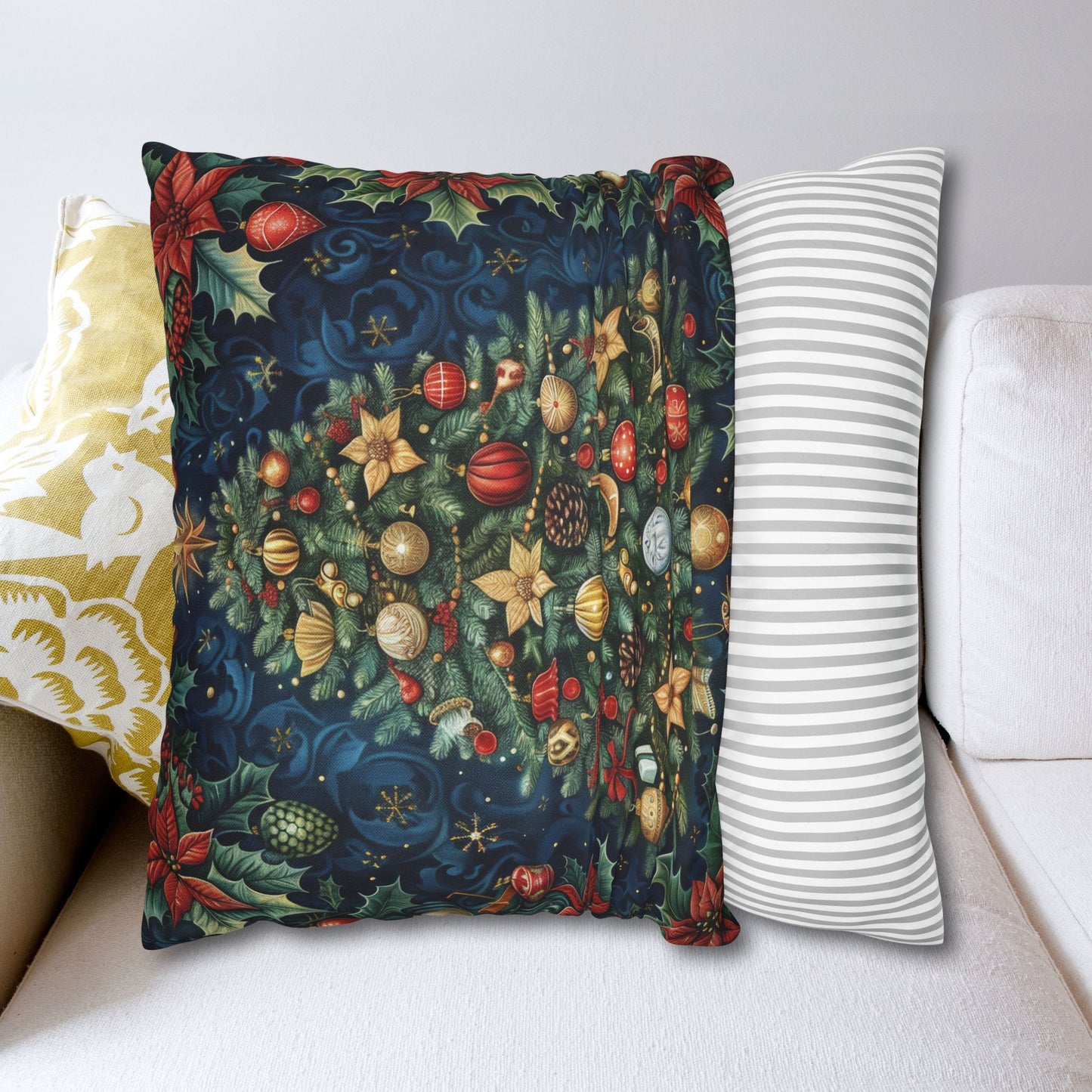 Christmas Tree Pillowcase, Holiday Throw Cushion, Festive Decor Gift, Elegant William Morris Inspired Design