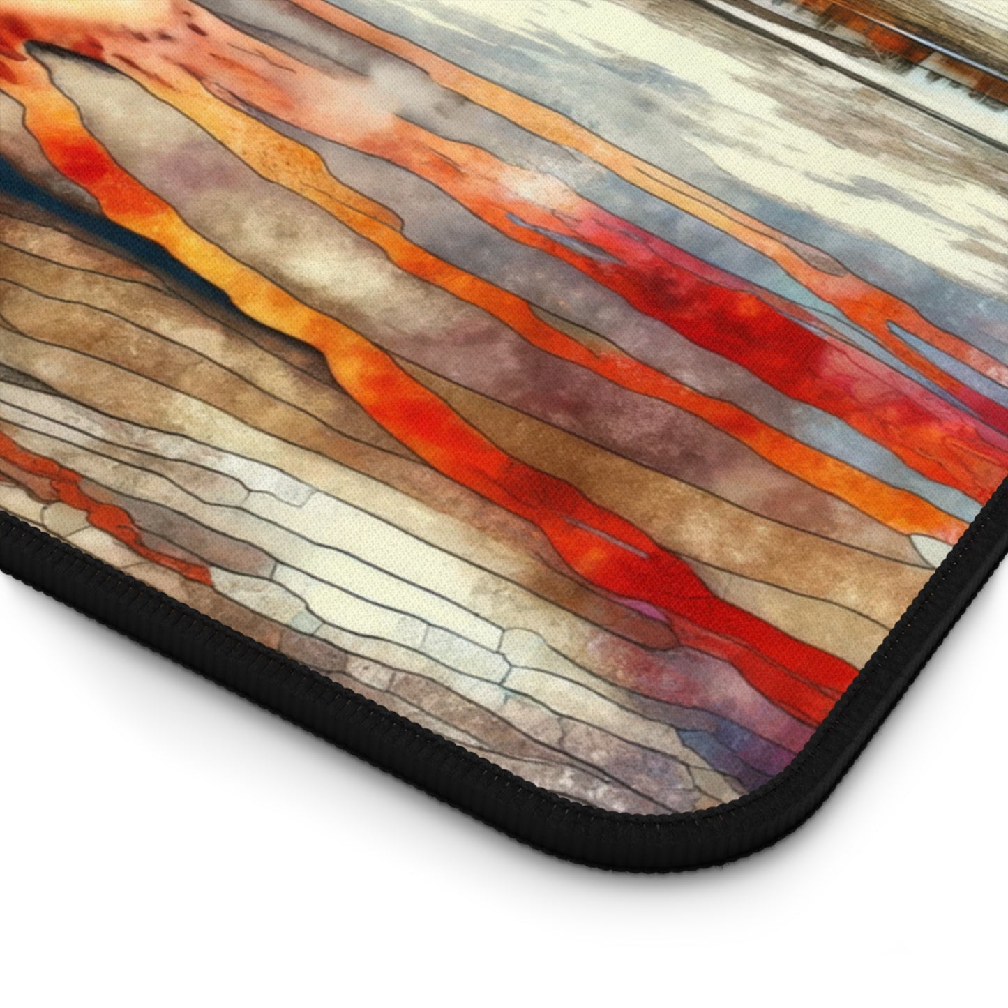 Yellowstone National Park Desk Mat 2 Sizes | Watercolor Faux Stained Glass | Gamer Keyboard Desk Mats