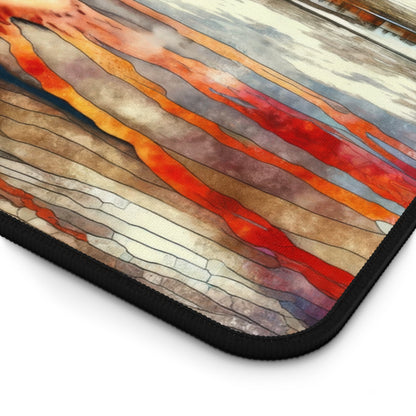 Yellowstone National Park Desk Mat 2 Sizes | Watercolor Faux Stained Glass | Gamer Keyboard Desk Mats