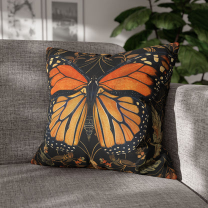 Woodland Monarch Butterfly Floral Botanical in the Style of William Morris Pillowcase