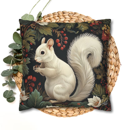 White Squirrel Decorative Pillowcase, Woodland Floral Accent