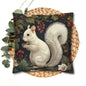 White Squirrel Decorative Pillowcase, Woodland Floral Accent
