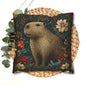 Capybara Floral Pillowcase, William Morris Style Botanical Animal Cushion for Cozy Home Decor