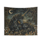 Victorian Black Unicorn Whimsical Night William Morris Inspired Tapestry Wall Art