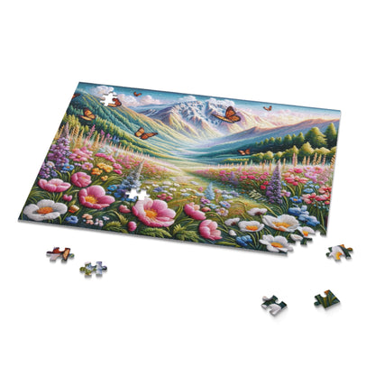 Field of Wildflowers and Butterflies Embroidered, Spring Scene Puzzle (120, 252, 500-Piece) Gift-Ready Box, Adult Jigsaw Puzzle