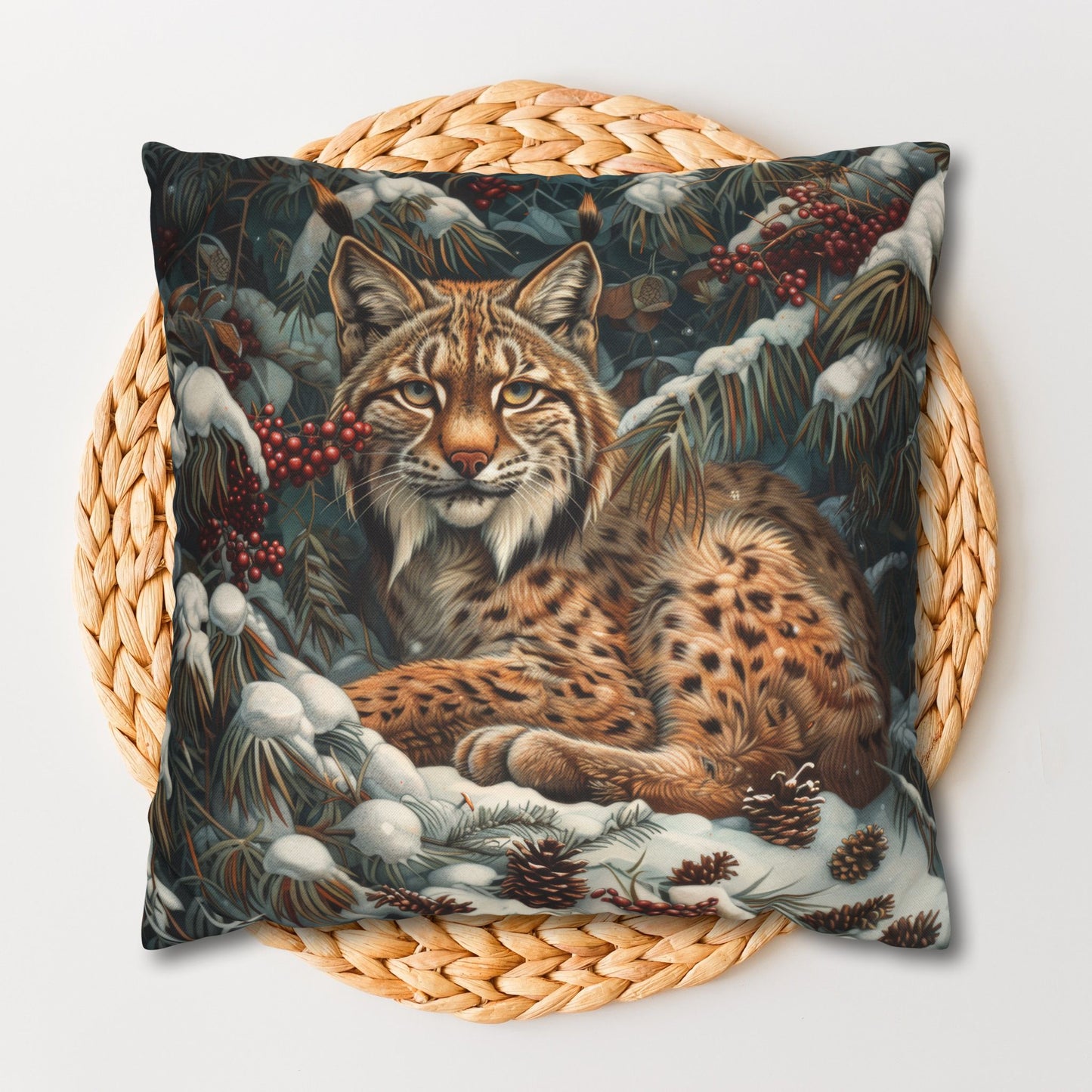 William Morris Inspired Snow Lynx Crouched Pillowcase
