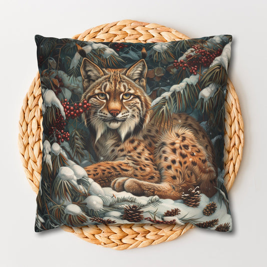 William Morris Inspired Snow Lynx Crouched Pillowcase