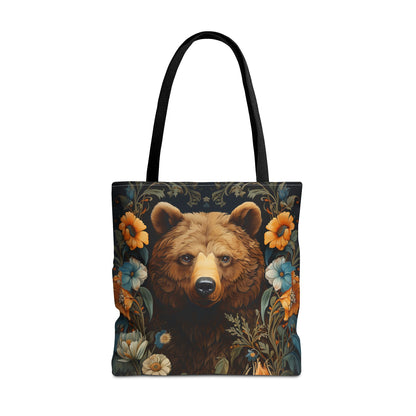 Forest Bear Tote Bag, William Morris Inspired Woodland Bear Shopping Bag, Moody Floral Art Nouveau Gifts for Her, Eco-Friendly Carryall