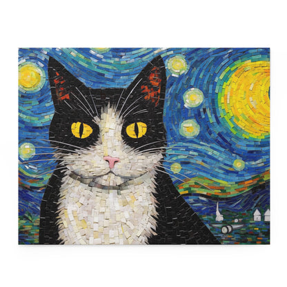 Tuxedo Cat The Starry Night Puzzle Van Gogh  (120, 252, 500-Piece) Gift-Ready Box, Adult Jigsaw Puzzle