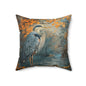 Autumn Heron Throw Pillow: Rustic Lake Scene Wildlife Decor