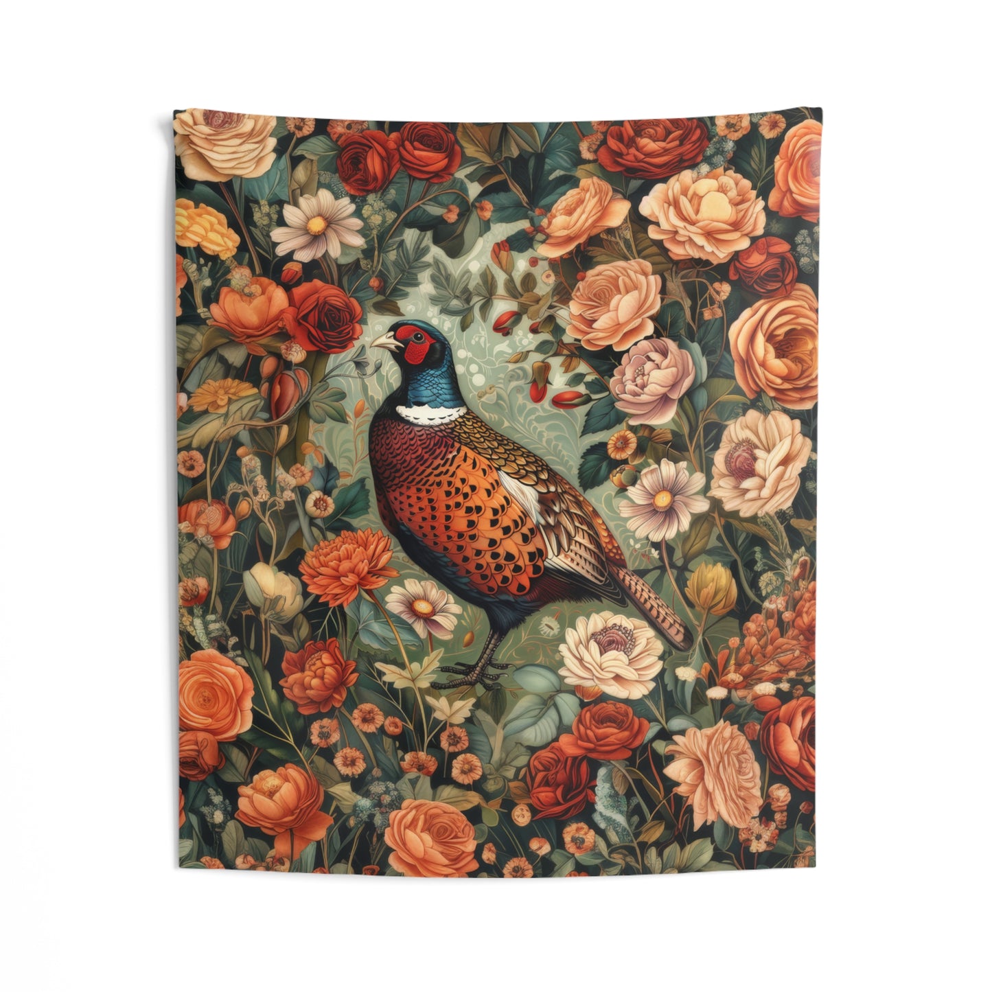 Tapestry of Pheasant Floral Garden | William Morris Art Deco Hanging Home Decor | Pheasant Fall Season Wall Tapestry