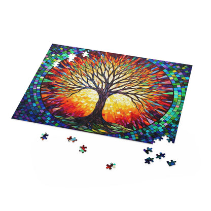 Colorful Tree of Life Mosaic Stained Glass Puzzle (120, 252, 500-Piece) Gift-Ready Box, Adult Jigsaw Puzzle